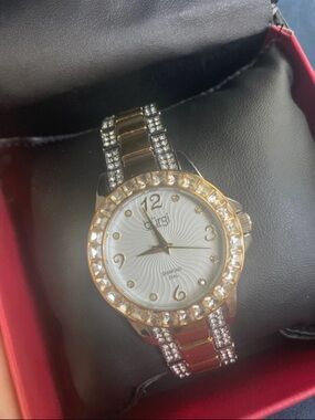 Bürgi Two-Tone Crystal Accent Women's Watch - Gold & Silver